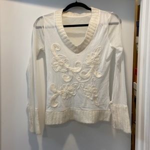 Of white sheer top with sweater details .